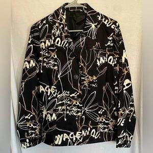 Laura Ashley Black Abstract Lined Button-Up Jacket. Womens Size Small.